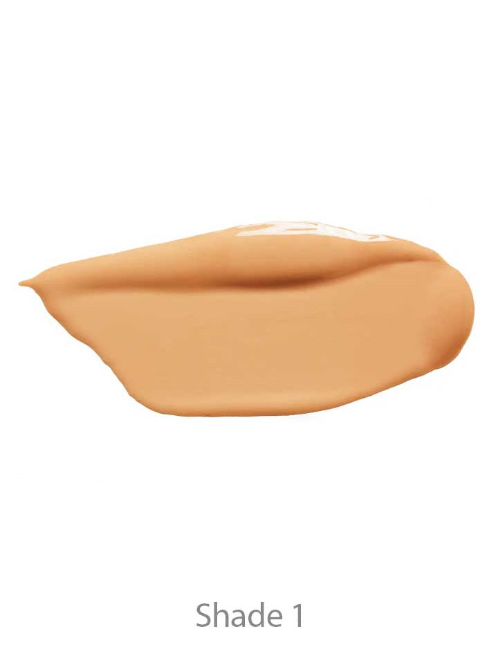 A smooth swatch of light beige Shade 1 is shown on white, highlighting the natural finish of our vegan 100% Pure 2nd Skin Concealer 5ml.