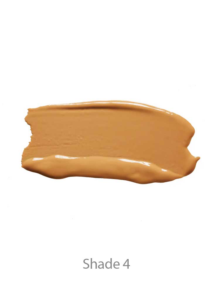 A smooth swatch of medium beige 100% Pure 2nd Skin Concealer 5ml is smeared horizontally on a white background with “Shade 4” below. Achieve flawless coverage and a natural finish with this concealer.