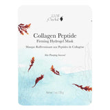 A packet of 100% Pure Collagen Peptide Firming Hydrogel Sheet Mask 28g features seaweed graphics on a light blue background, highlighting firming peptides and Skin Plumping Seaweed on the packaging.