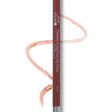 A mauve pink 100% Pure Creamy Long Last Lip Liner 1.14g matte pencil is shown with a drawn squiggle of its color on a white background.