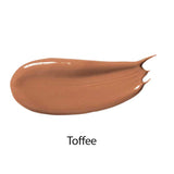 A smooth, glossy smear of medium brown 100% Pure Fruit Pigmented® Tinted Moisturiser 30ml in shade Toffee on a white background.