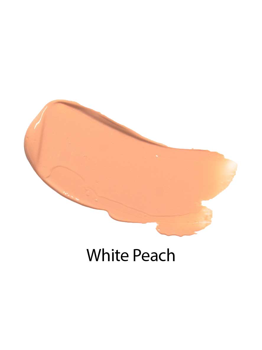A smear of creamy, light peach-colored 100% Pure Fruit Pigmented® Tinted Moisturiser 30ml in the shade White Peach on a white background.