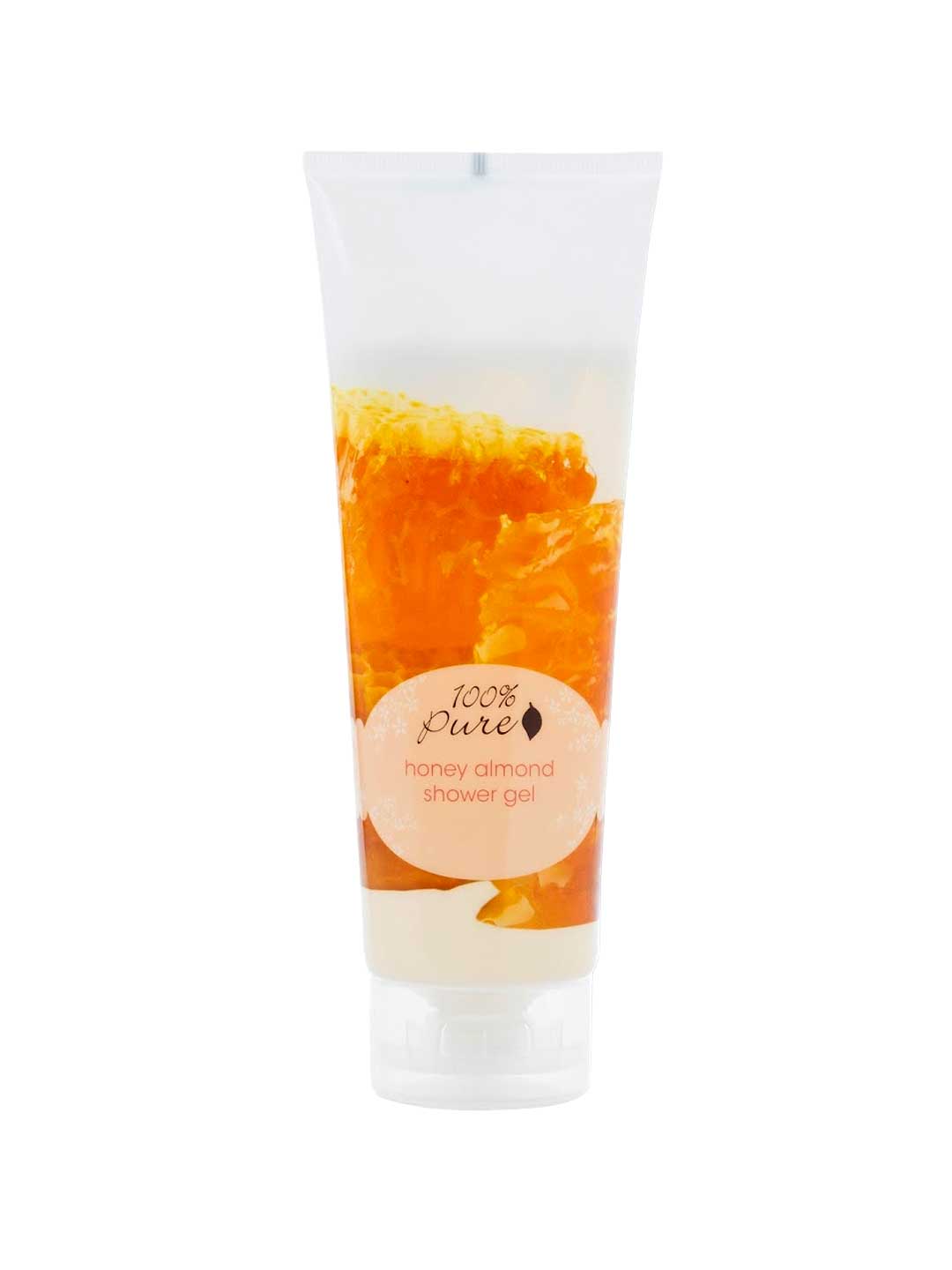 A labeled plastic tube of 100% Pure Honey Almond Shower Gel 236ml—a nourishing body wash ideal for sensitive skin.
