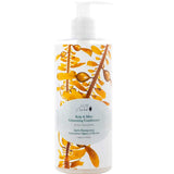 A clear pump bottle of 100% Pure Kelp & Mint Volumising Conditioner for fine hair, with golden-brown kelp art on a crisp white label. Brand: 100% Pure.