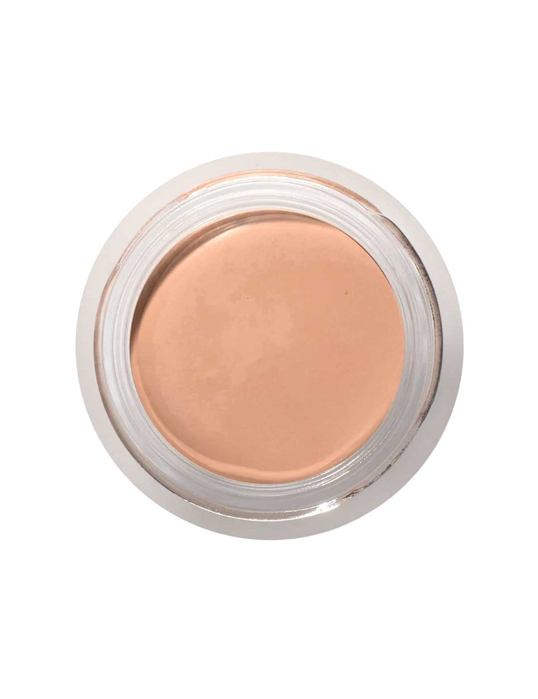A top view of an open 100% Pure Long Last Concealer 3g, a beige vegan formula in a round clear plastic jar with a silver rim.