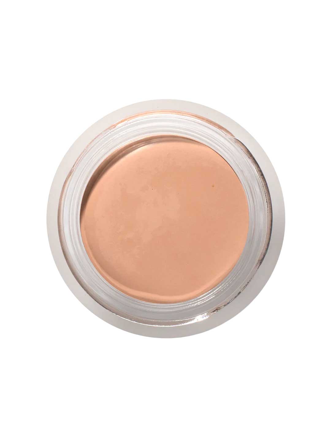 A top view of an open 100% Pure Long Last Concealer 3g, a beige vegan formula in a round clear plastic jar with a silver rim.