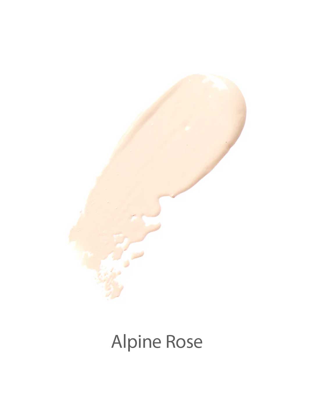 A swatch of 100% Pure Cream Foundation 9g in Alpine Rose, a creamy light beige shade, sits on a white background and highlights its smooth satin finish.