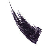 A thick, textured black brushstroke sweeps upward on white, with visible bristle marks and pointed ends, evoking the bold effect of 100% Pure Maracuja Mascara 10g by 100% Pure—a water-resistant formula ideal for sensitive eyes.