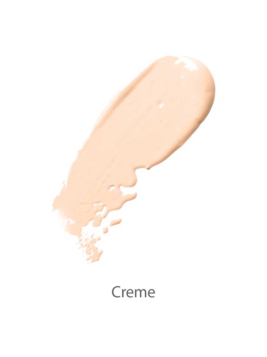 A swatch of 100% Pure Cream Foundation 9g in light beige is smeared on a white background, with the word "Creme" written below.