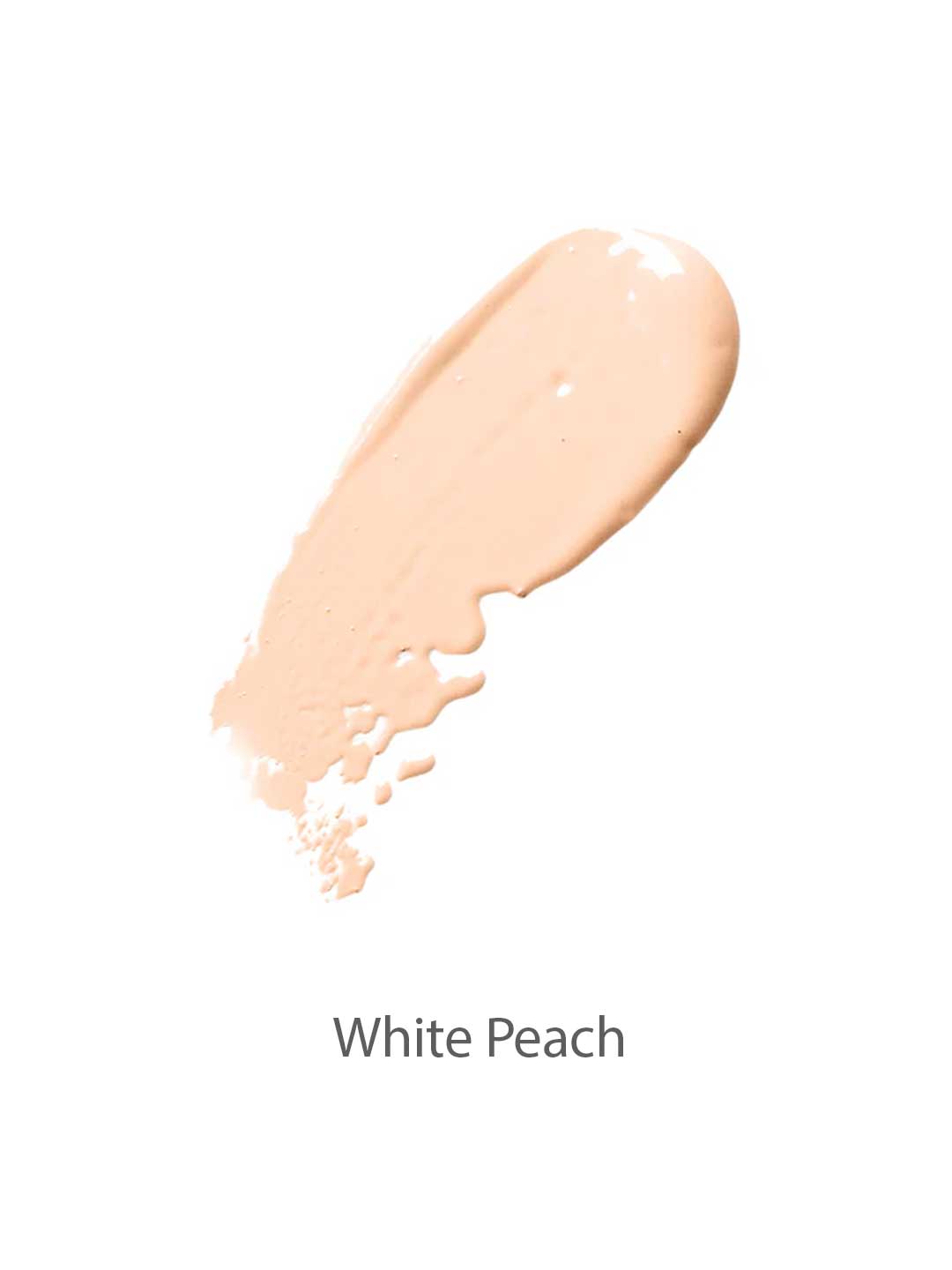 A swatch of creamy, light peach makeup labeled White Peach on white, highlighting the 100% Pure Cream Foundation 9g with a soft satin finish.