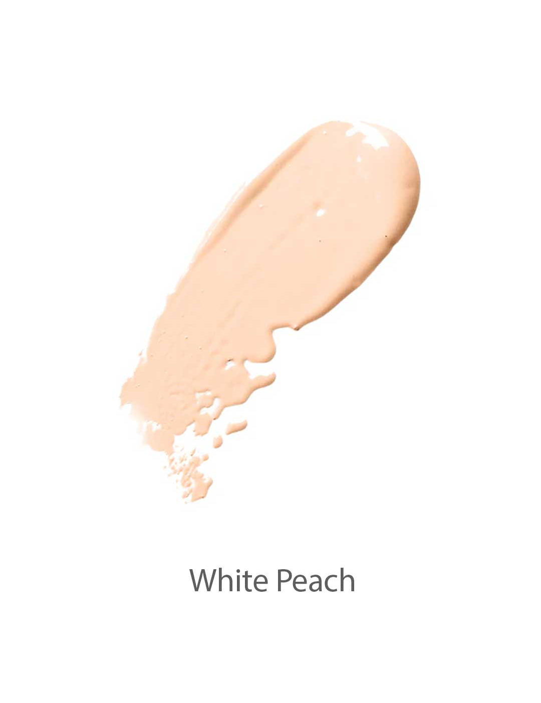 A swatch of creamy, light peach makeup labeled White Peach on white, highlighting the 100% Pure Cream Foundation 9g with a soft satin finish.