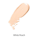 A swatch of creamy, light peach makeup labeled White Peach on white, highlighting the 100% Pure Cream Foundation 9g with a soft satin finish.