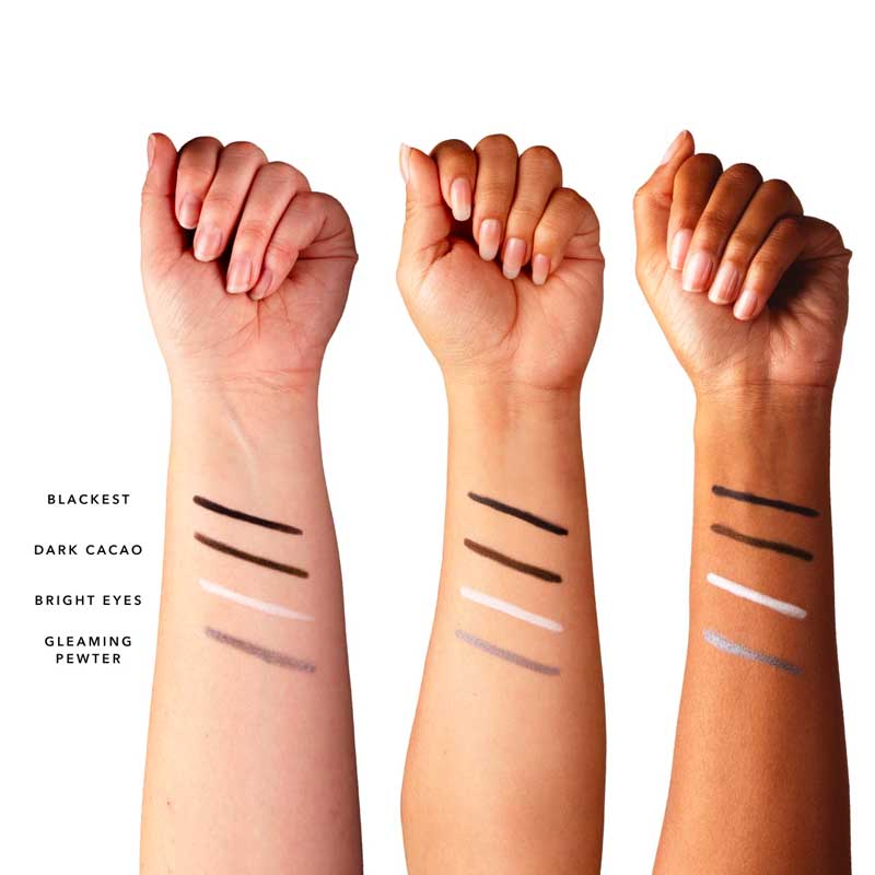 100% Pure Creamy Long Last Liner colour swatches on wrist