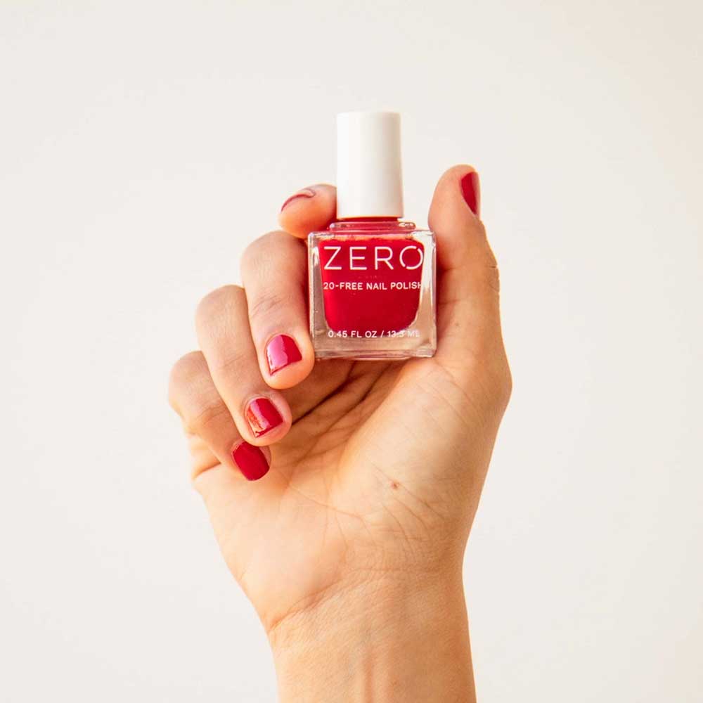 100% Pure ZERO Nail Polish Red over Heals