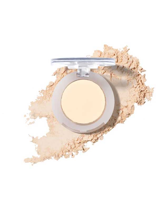 An open compact of 100% Pure Pressed Eye Shadow 2g sits on a swipe of loose powder against a white background—ideal for pairing with natural looks or other favorite 100% Pure pressed eyeshadows.